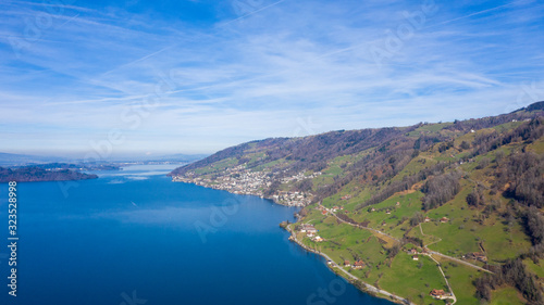 drone photo above the lake of Zug