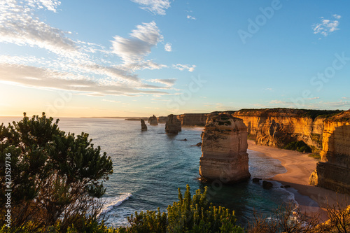 A photo of the twelve apostles, Port Campbell, taken at sunset during the summer