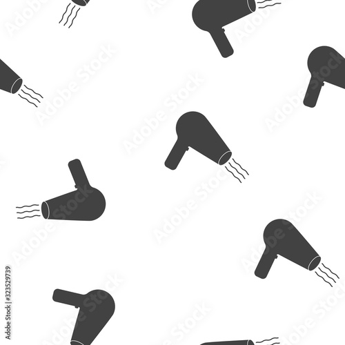 Vector icon hair dryer for hair styling. Barbershop symbol seamless pattern on a white background.