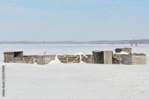 Vegetable crates on frozen agricultural field © Carol Hamilton