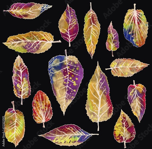 Watercolor leaves seamless pattern. Abstract style leaves seamless pattern. Endless motif for textile decoration and design.