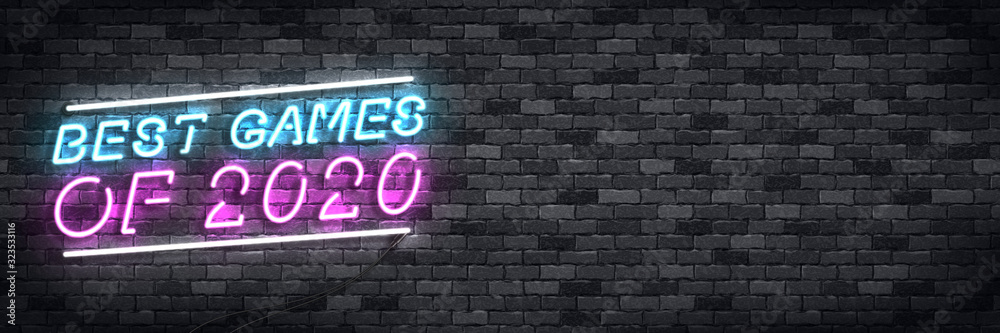 Obraz premium Vector realistic isolated neon sign of Best Games Of 2020 flyer logo for template decoration and covering on the wall background. Concept of gaming.