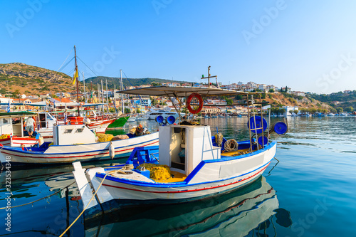 Beautiful traditional fishing boats in Pythagorion, Samos island, Greece