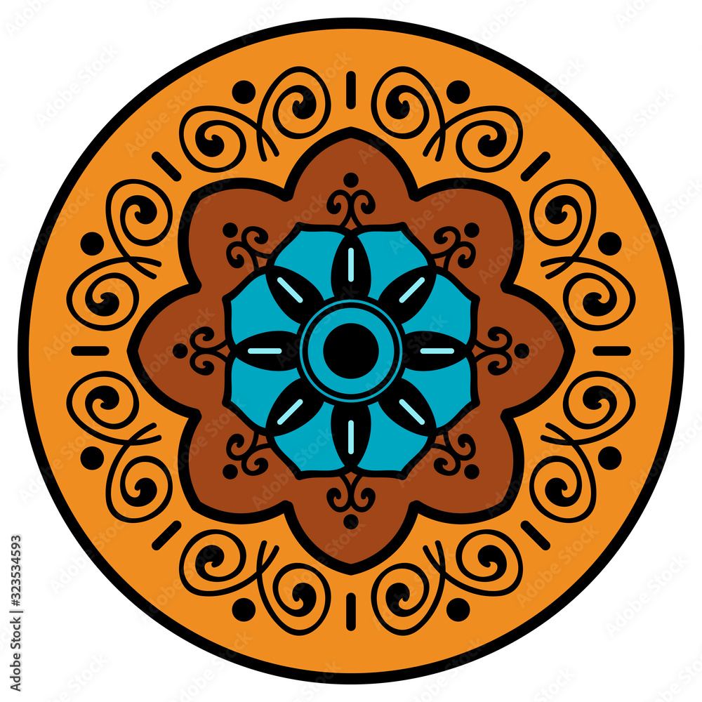 Decorative hand-drawn round pattern in the form of a mandala. Good decoration for the holidays.