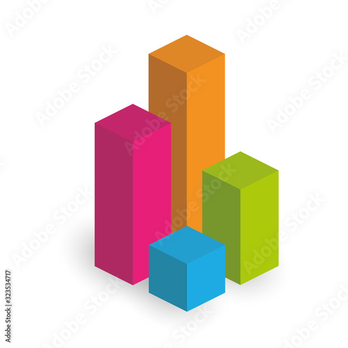 Bar chart of 4 columns. 3D isometric colorful vector graph