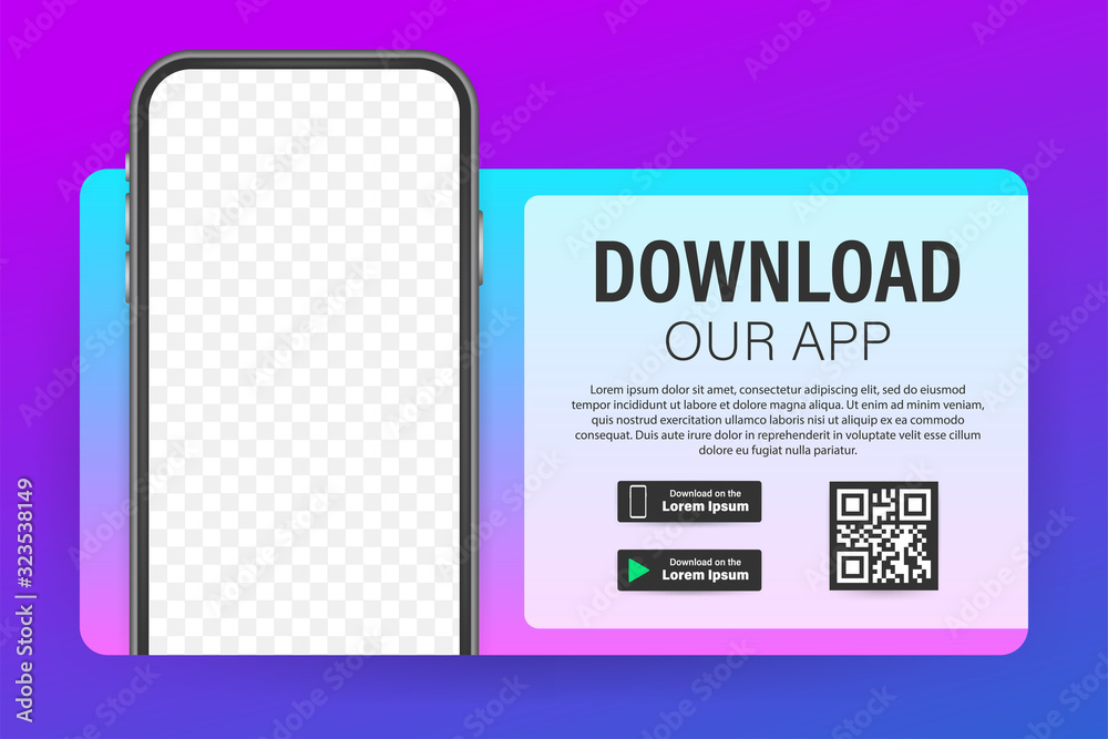 Download page of the mobile app. Empty screen smartphone for you app. Download app. Vector stock illustration Download page of the mobile app. Empty screen smartphone for you app. Download app. Vector stock illustration