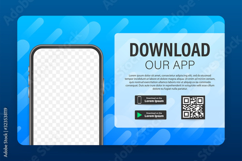 Download page of the mobile app. Empty screen smartphone for you app. Download app. Vector stock illustration