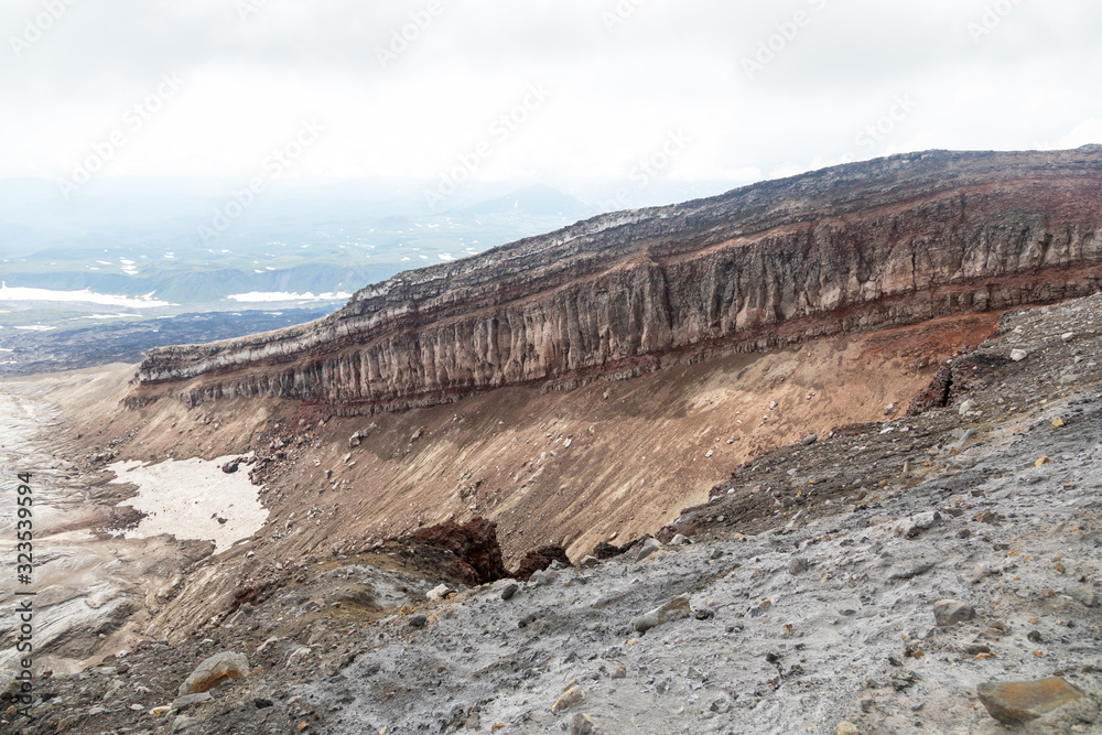 Gorely Volcano, Kamchatka Peninsula, Russia. An active volcano located in the south of Kamchatka. It consists of 11 cones and about 30 craters. Some craters are filled with acid or fresh water.