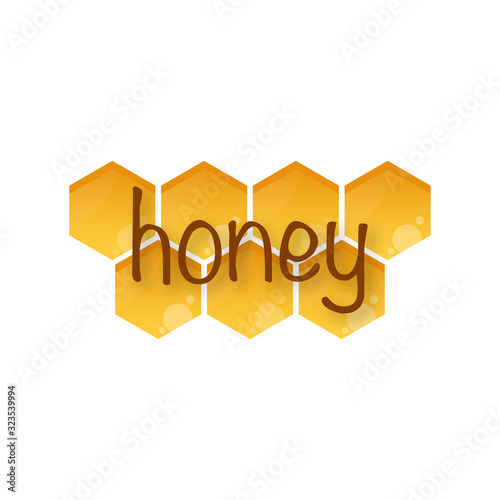 Honey word with honeycomb. Vector stock illustration