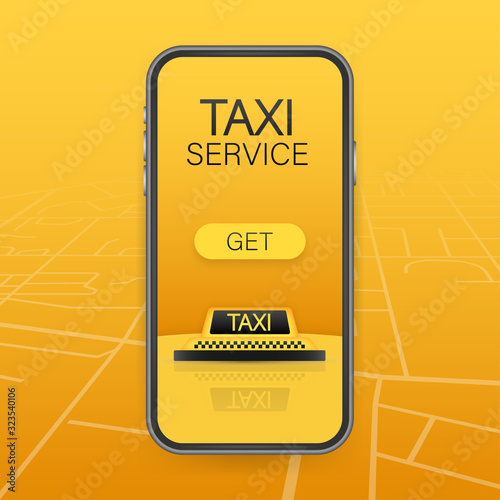 Get a taxi. Taxi banner. Online mobile application order taxi service horizontal illustration. Vector stock illustration.