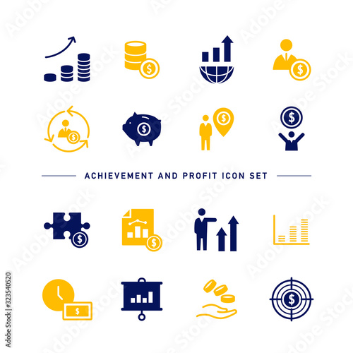 ACHIEVEMENT AND PROFIT ICON SET