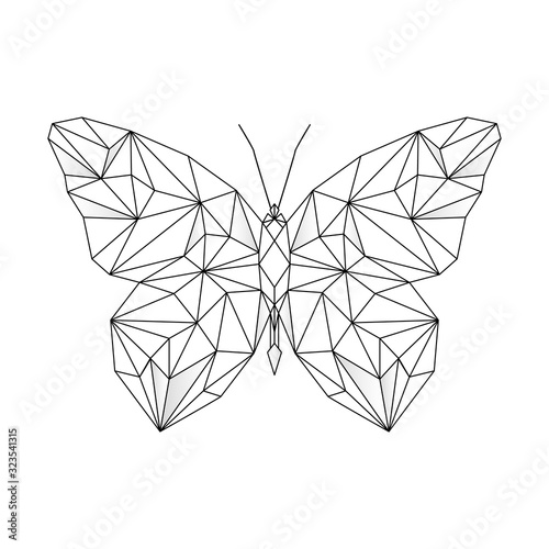 Polygonal geometric outline illustration of butterdly isolated on white background. Contour for tattoo, logo, emblem and design element. Hand drawn sketch of a butterfly