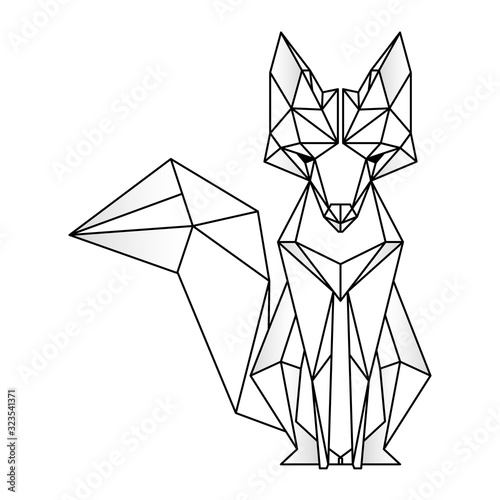 Polygonal geometric outline illustration of fox isolated on white. Contour for tattoo, logo, emblem and design element. Vector illustration