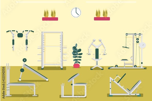 Gym Sport Room with Exercise Equipment and Machine