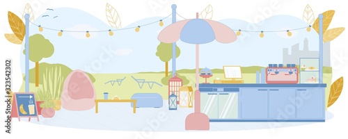 Cafe or Beach Snack Bar on Seashore Landscape.