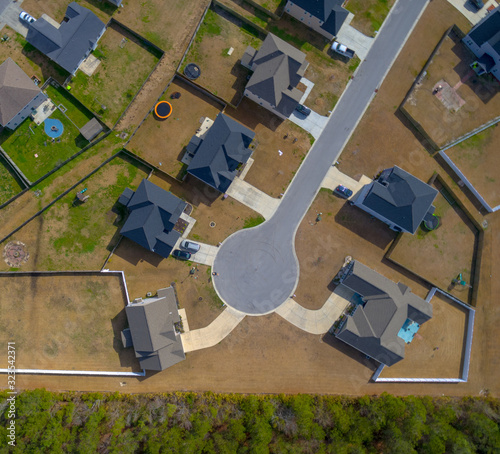 Top Down Aerial View of Homes on a Suburban Cul de Sac Stock ...