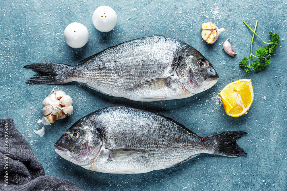 Fresh dorado fish with ingredients Fresh dorado fish with ingredients