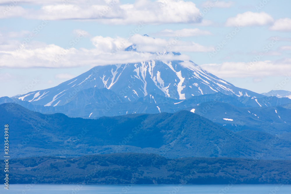 Vilyuchinsky volcano, Kamchatka peninsula, Russia. It is located southwest of the city of Petropavlovsk-Kamchatsky behind Avacha Bay.