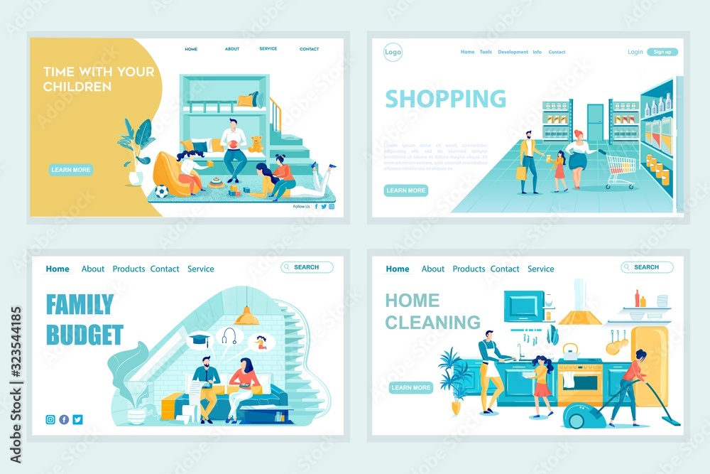 Family Pastime Together Design Landing Page Set Family Pastime Together Design Landing Page Set