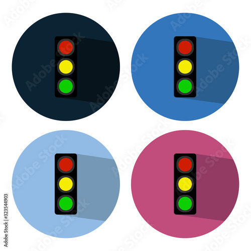 Traffic light icon with long shadow, flat design. Vector illustration.