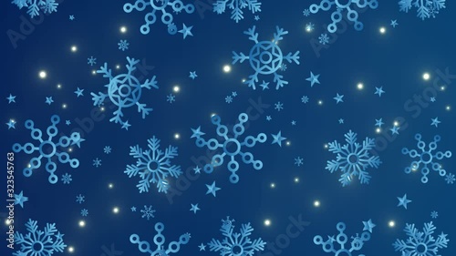 Flying snow flakes on blue background