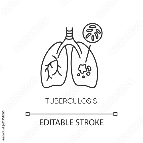 Tuberculosis pixel perfect linear icon. Thin line customizable illustration. Contagious respiratory illness, infectious disease contour symbol. Vector isolated outline drawing. Editable stroke