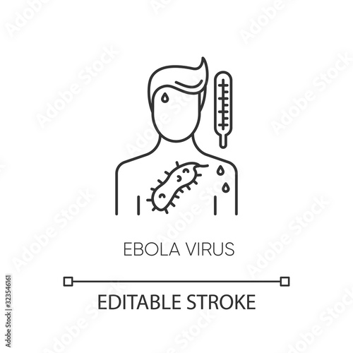 Ebola virus pixel perfect linear icon. Thin line customizable illustration. Dangerous viral disease, deadly infectious illness contour symbol. Vector isolated outline drawing. Editable stroke