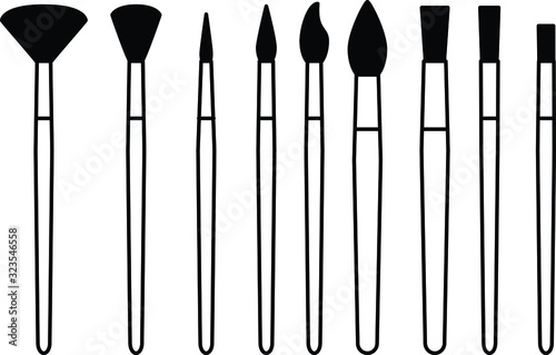 Brush icon set, vector line illustration