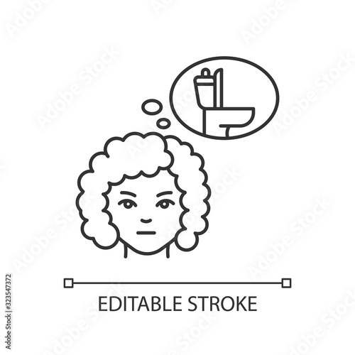 Frequent urination pixel perfect linear icon. Urgent need to pee. Sign of diabetes. Thin line customizable illustration. Contour symbol. Vector isolated outline drawing. Editable stroke