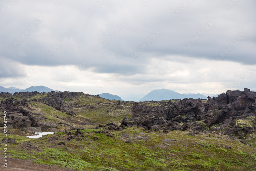 Lava fields around Gorely volcano, Kamchatka peninsula, Russia.