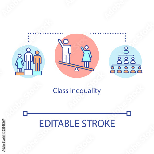 Class inequality icon. Man and woman pay gap, social and gender discrimination, human right violation idea thin line illustration. Vector isolated outline RGB color drawing. Editable stroke