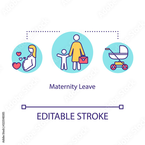 Maternity leave concept icon. Future mother, pregnancy and motherhood, parenting employee benefit idea thin line illustration. Vector isolated outline RGB color drawing. Editable stroke