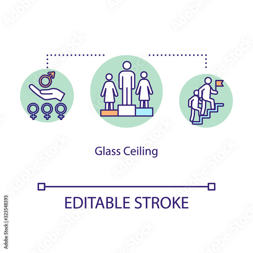 Glass ceiling pay icon. Man and woman pay gap, gender inequality, career development barrier idea thin line illustration. Vector isolated outline RGB color drawing. Editable stroke