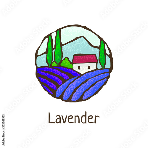 Logo with lavender fields and a house