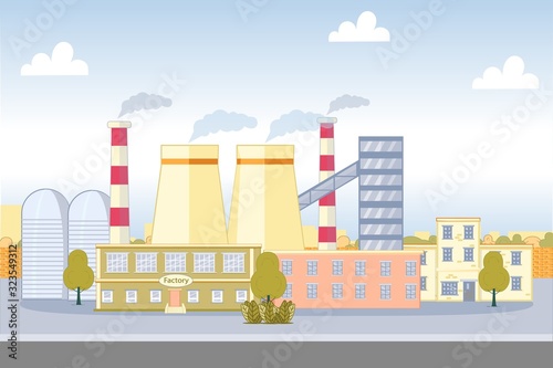 Office Building and Workshop with Factory Chimneys