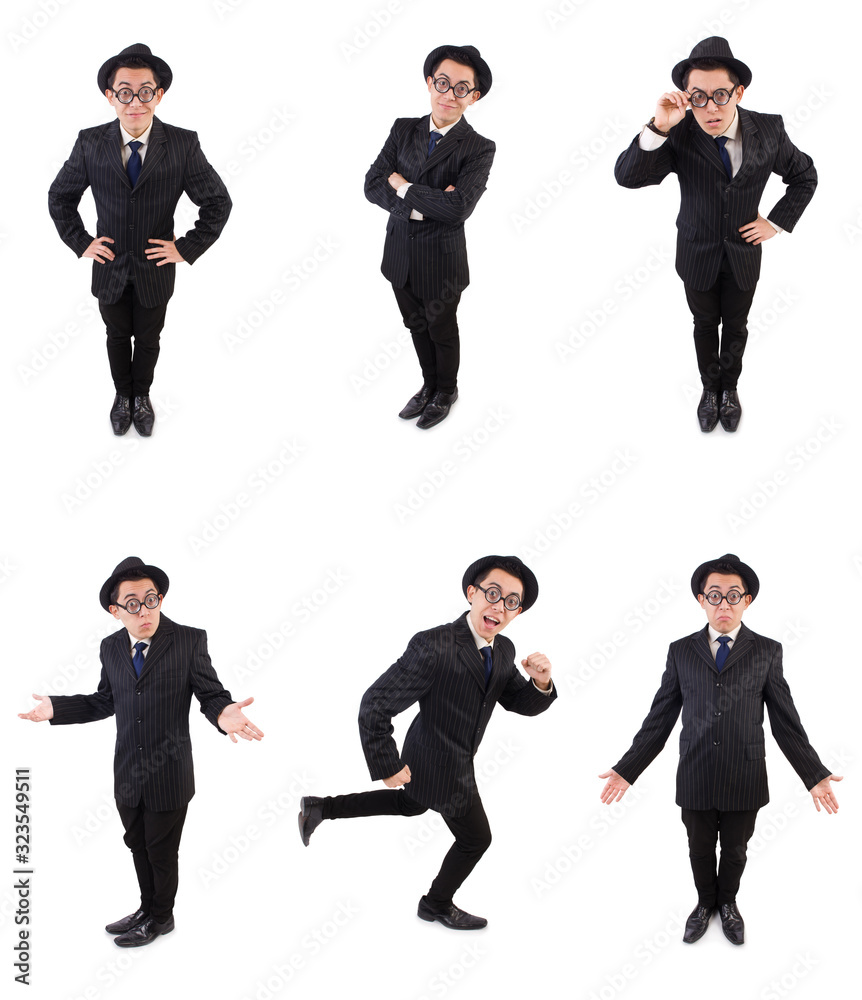 Funny gentleman in striped suit isolated on white Funny gentleman in striped suit isolated on white
