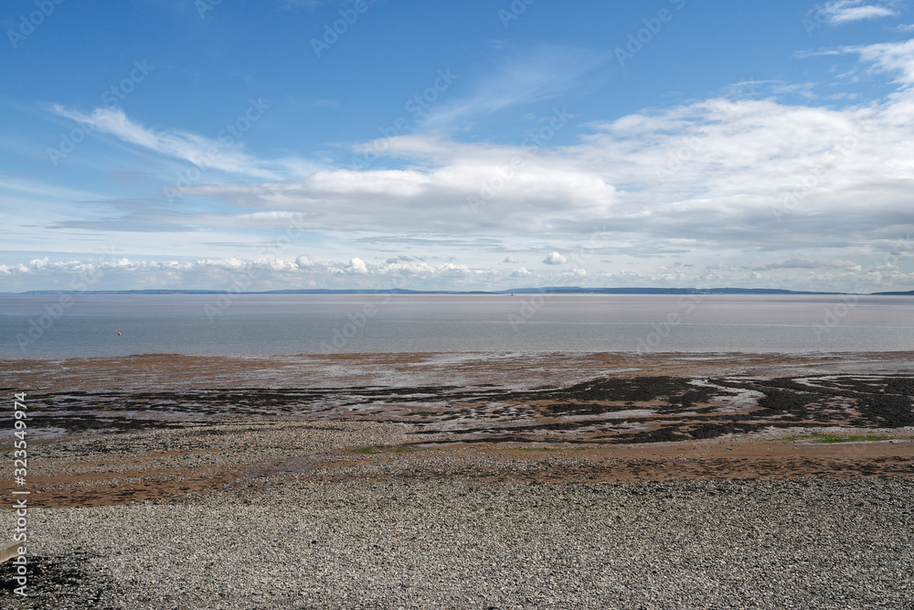 Severn estuary at low tide, Penarth Wales UK, Welsh British coast coastline Severn estuary at low tide, Penarth Wales UK, Welsh British coast coastline
