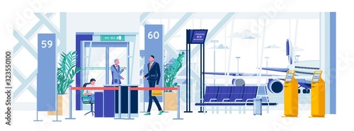 Passenger on Security Post at Entrance to Airport.