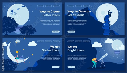 Idea, Insight Flat Landing Page Vector Templates