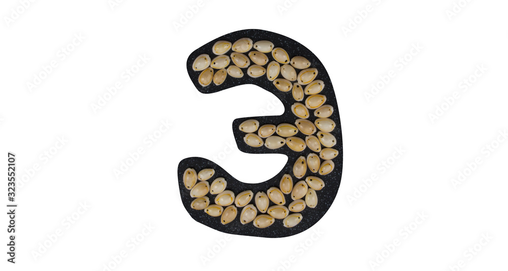 Isolated Font Russian Letter Э made of seashell on black granite on white background Isolated Font Russian Letter Э made of seashell on black granite on white background