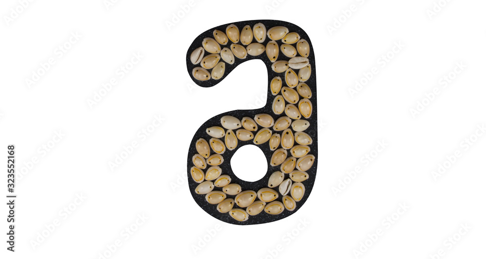 Isolated Font number 6 made of seashell on black granite on white background Isolated Font number 6 made of seashell on black granite on white background
