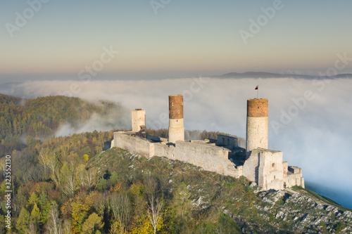 Checiny Castle near kielce,Aerial drone Poland. photo