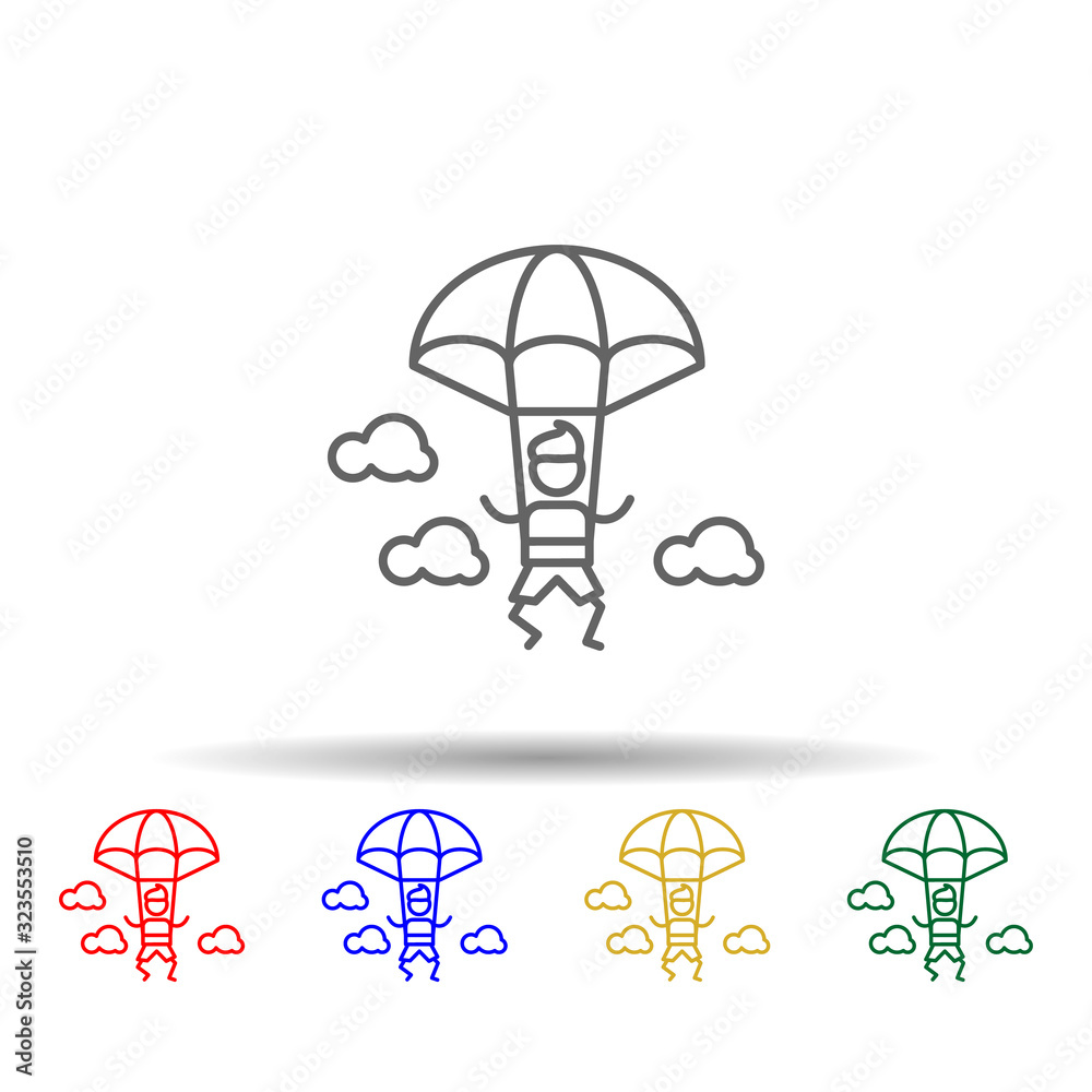 Parachutist, adventure multi color style icon. Simple thin line, outline vector of Adventure icons for ui and ux, website or mobile application