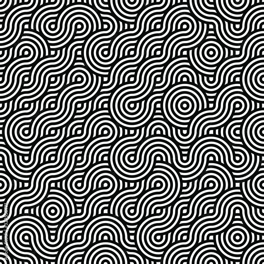 Black and white geometric impossible pattern background. Abstract line art. Vector for greeting cards, cover, flyer, wallpaper, fabric print, design creative object. Ornament design, repeating tiles Black and white geometric impossible pattern background. Abstract line art. Vector for greeting cards, cover, flyer, wallpaper, fabric print, design creative object. Ornament design, repeating tiles