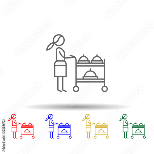 Serving cart, waitress multi color style icon. Simple thin line, outline vector of Restaurant icons for ui and ux, website or mobile application