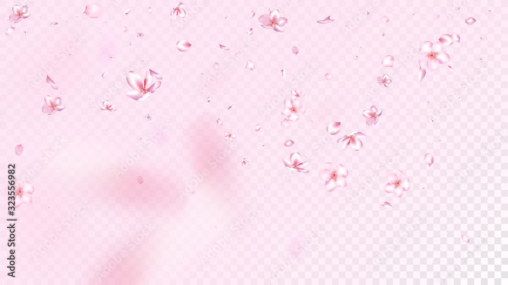 Nice Sakura Blossom Isolated Vector. Tender Blowing 3d Petals Wedding Paper. Japanese Funky Flowers Wallpaper. Valentine, Mother's Day Realistic Nice Sakura Blossom Isolated on Rose
