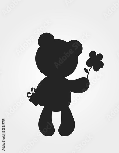 teddy bear with flower and gift silhouette. celebration design element