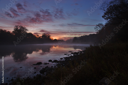 The early sunrise on the Grand River, shot in Kitchener, Ontario, Canada.