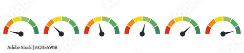 Speedometer, tachometer, indicator icons. Performance measurement. White background. Vector illustration. EPS 10