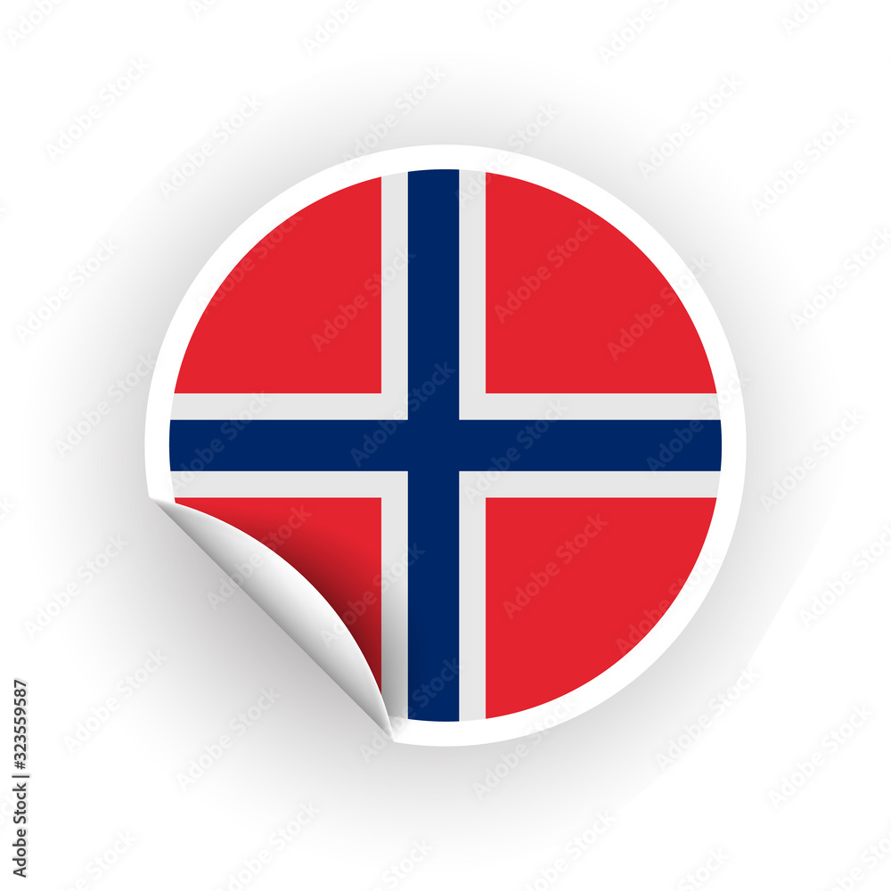 Sticker of Norway flag with peel off corner isolated on white background. Paper banner or circle curl label sticker with flip edge. Vector color post note for advertising design. Sticker of Norway flag with peel off corner isolated on white background. Paper banner or circle curl label sticker with flip edge. Vector color post note for advertising design.
